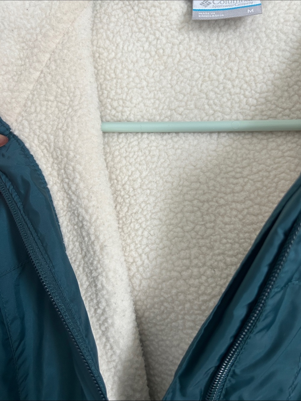 Columbia Teal Hooded Raincoat with Cream Fleece Lining - Picture 2 of 3
